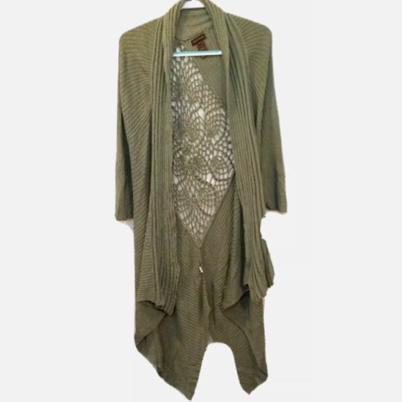 Women's Midi Cardigan Jacket  Knit Crochet Center Back Size XL green - Picture 11 of 12
